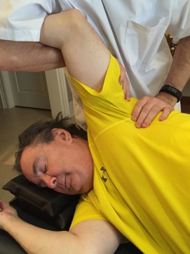 Tissues stabilizing the shoulder joint treatment - through tissue connected to the shoulder also connects elsewhere, so can influence the neck, upper back, forearm and hand.